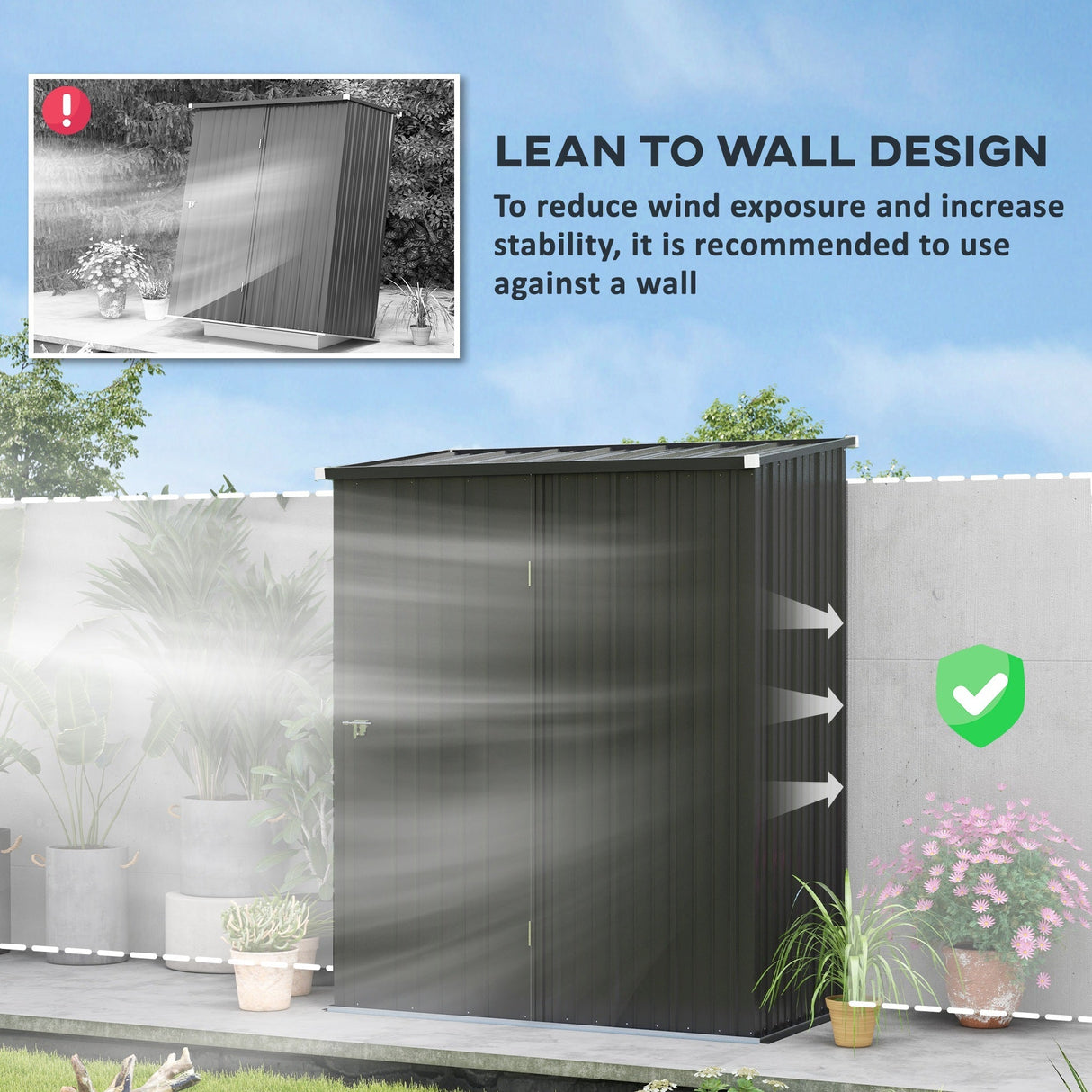 Corrugated Steel Garden Shed 5.3 x 3.1ft - Black