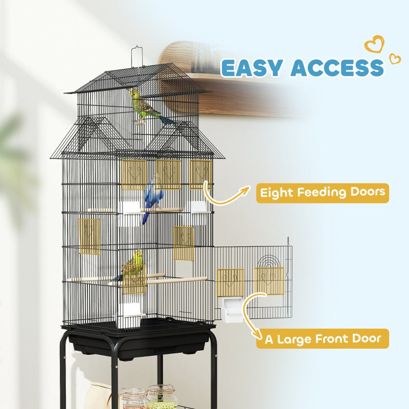 Metal Bird Cage with Plastic Swing, Perch, Food Container, Tray, Handle