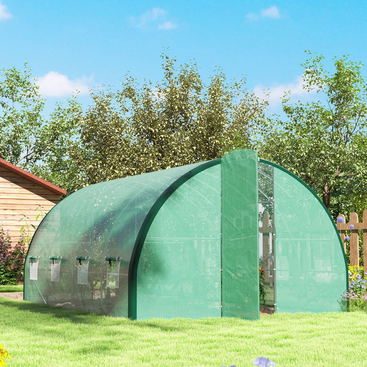 Polytunnel Greenhouse 4 x 3(m) with Windows and Doors - Green