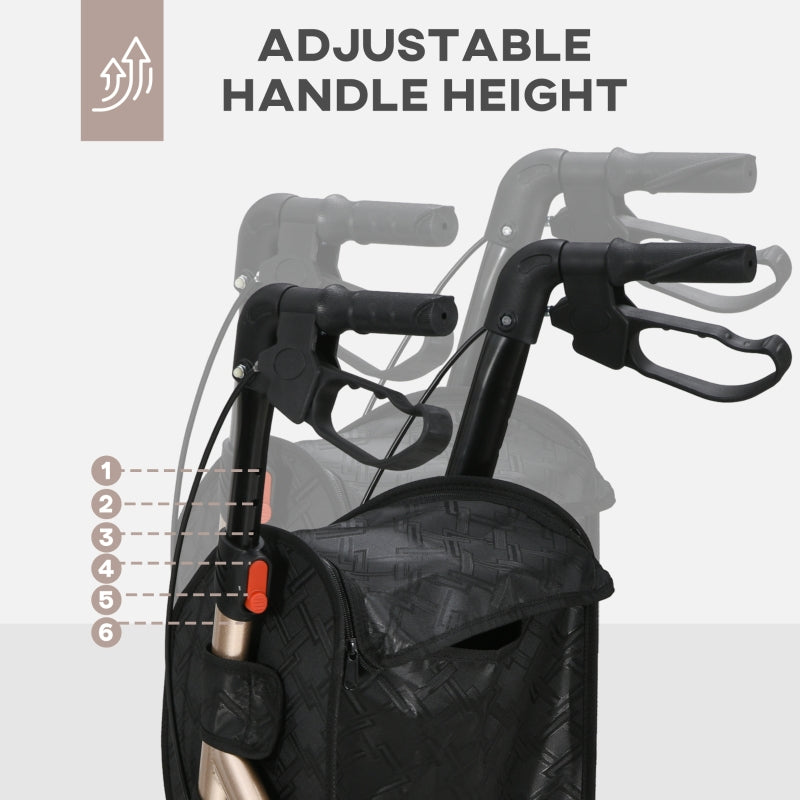 3 Wheel Rollator, Lightweight Aluminium Tri Walker with Adjustable Handle, Storage Bag, Dual Brakes, Gold Tone