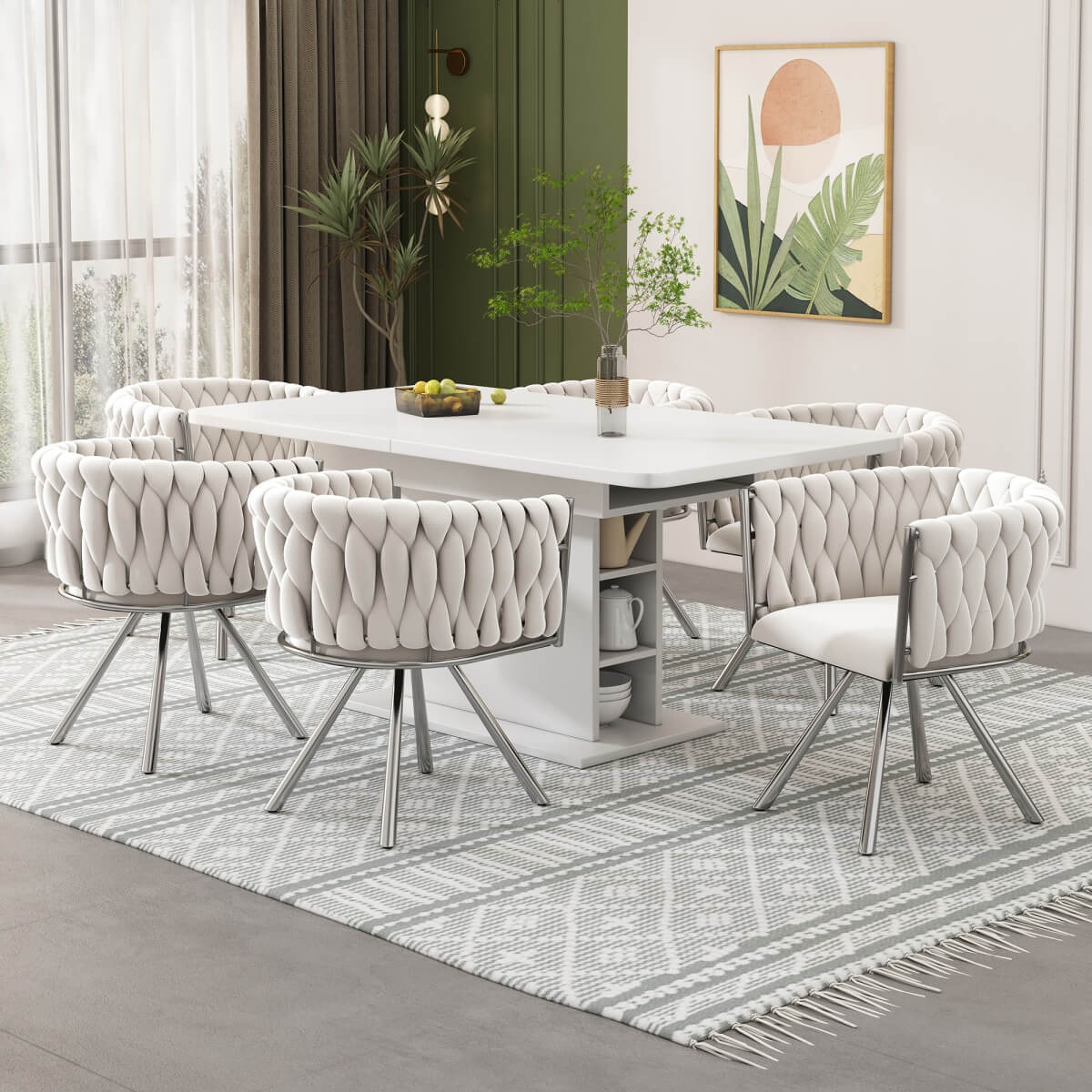 Set of 6 Velvet Swivel Dining Chairs - Upholstered Dining Chairs with 4 Metal Legs for Kitchen & Dining Room, Beige