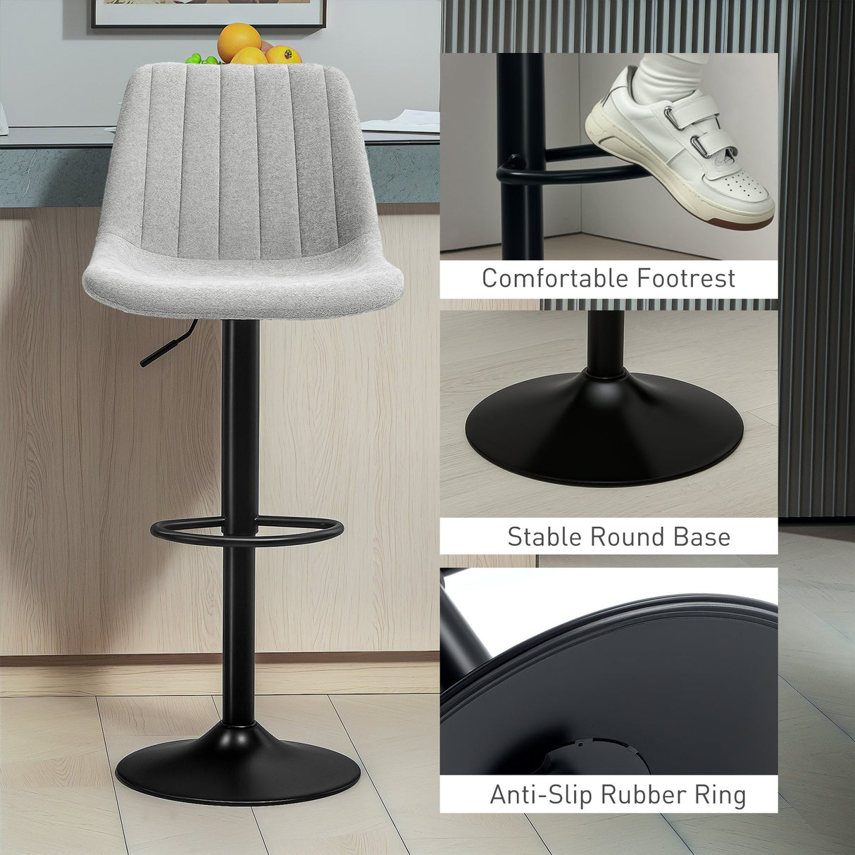 Tub Bat Stools (Set of Two) Chenille-Feel, Grey