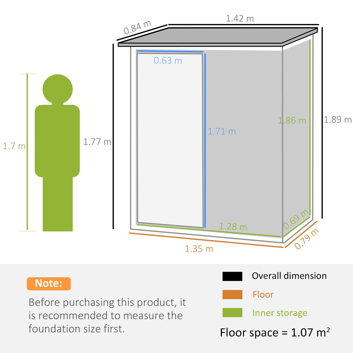 Metal Garden Storage Shed 5ft x 3ft, Sloped Roof & Lockable Door, Green