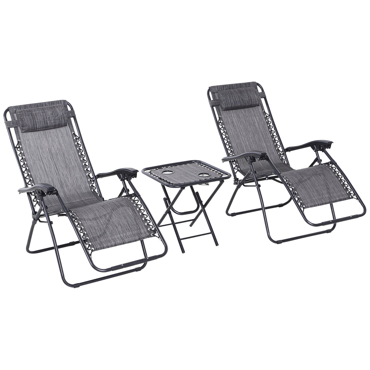 Folding Zero Gravity Chairs and Table Set with Cup Holders, Reclining Garden Yard Pool, Light Grey