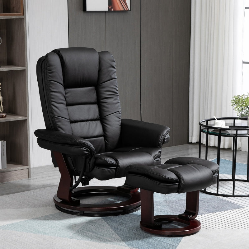 Recliner Chair with Footstool, 130kg Capacity, 135?? Reclining Swivel, PU Leather, Black