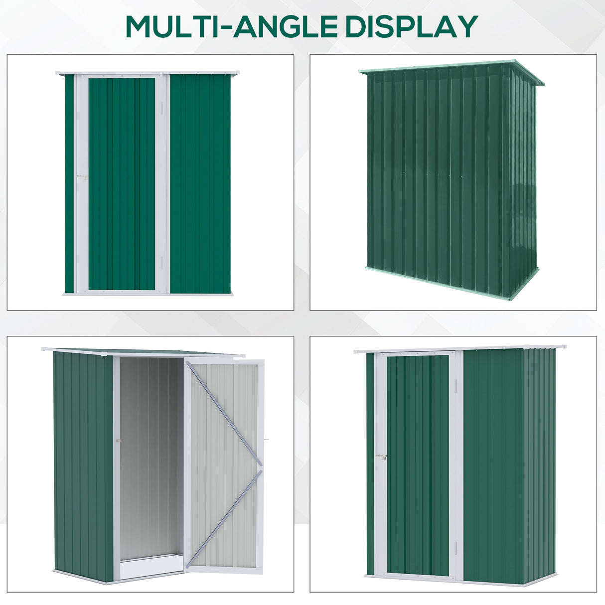 Metal Garden Storage Shed 5ft x 3ft, Sloped Roof & Lockable Door, Green