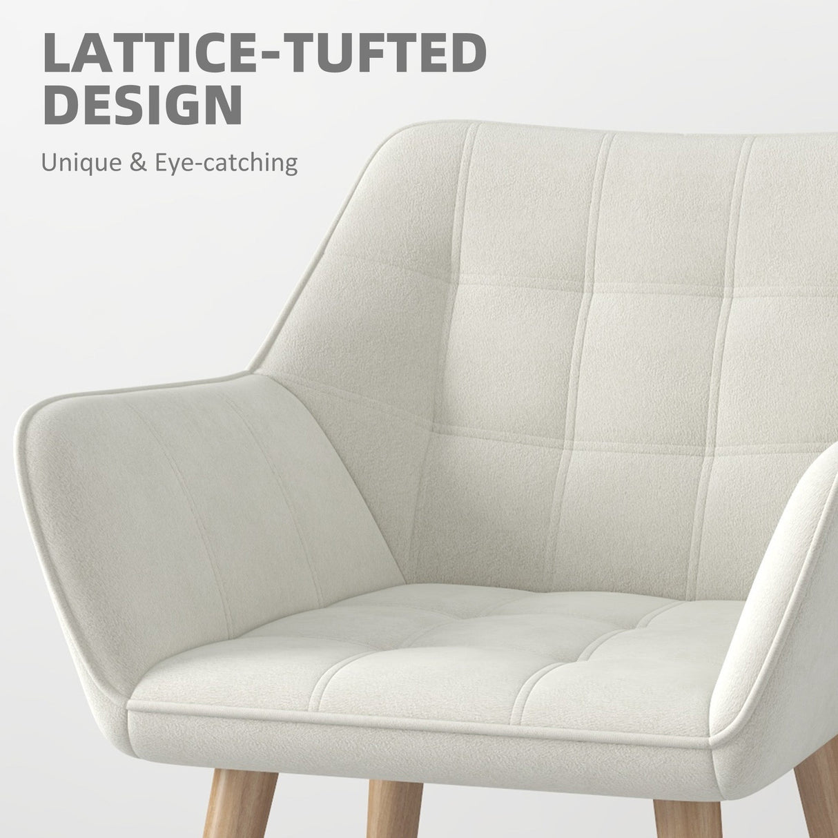 Accent Chair with Wide Arms, Slanted Back, Thick Padding, Rubber Wooden Legs, Cream White