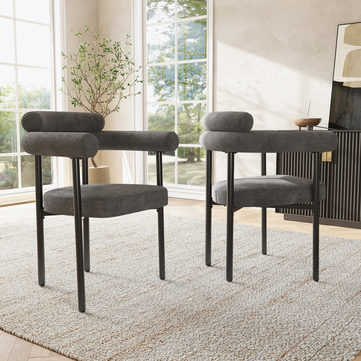 Modern Dining Chairs Set of 6, Faux Suede Upholstered Armchairs with Comfortable Armrest, Multiple Colour Options