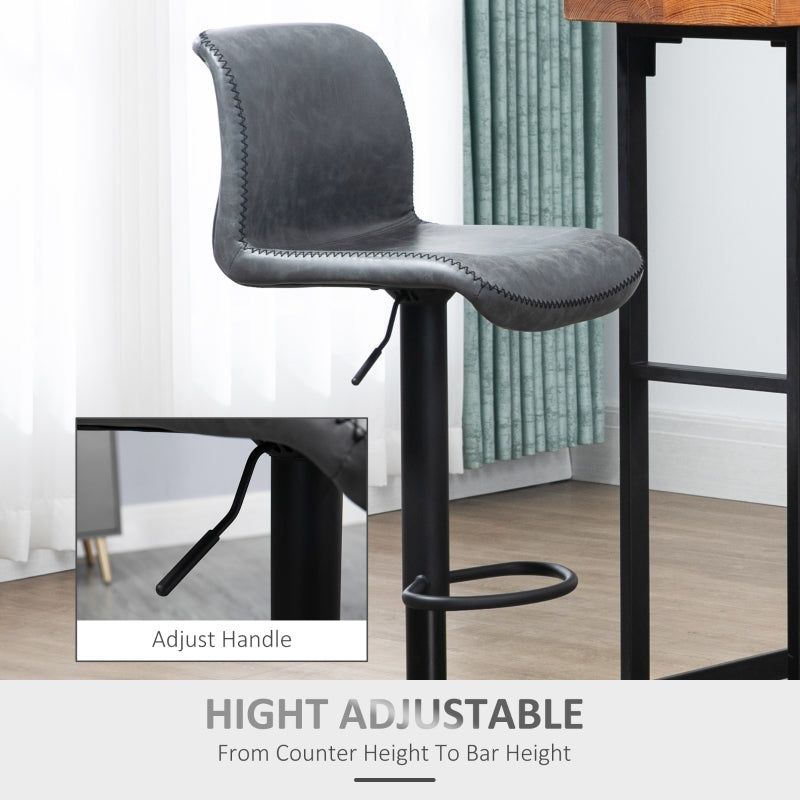 Bar Stool, Adjustable Height Swivel Seat with Footrest, Dark Grey PU Leather (Set of 2)