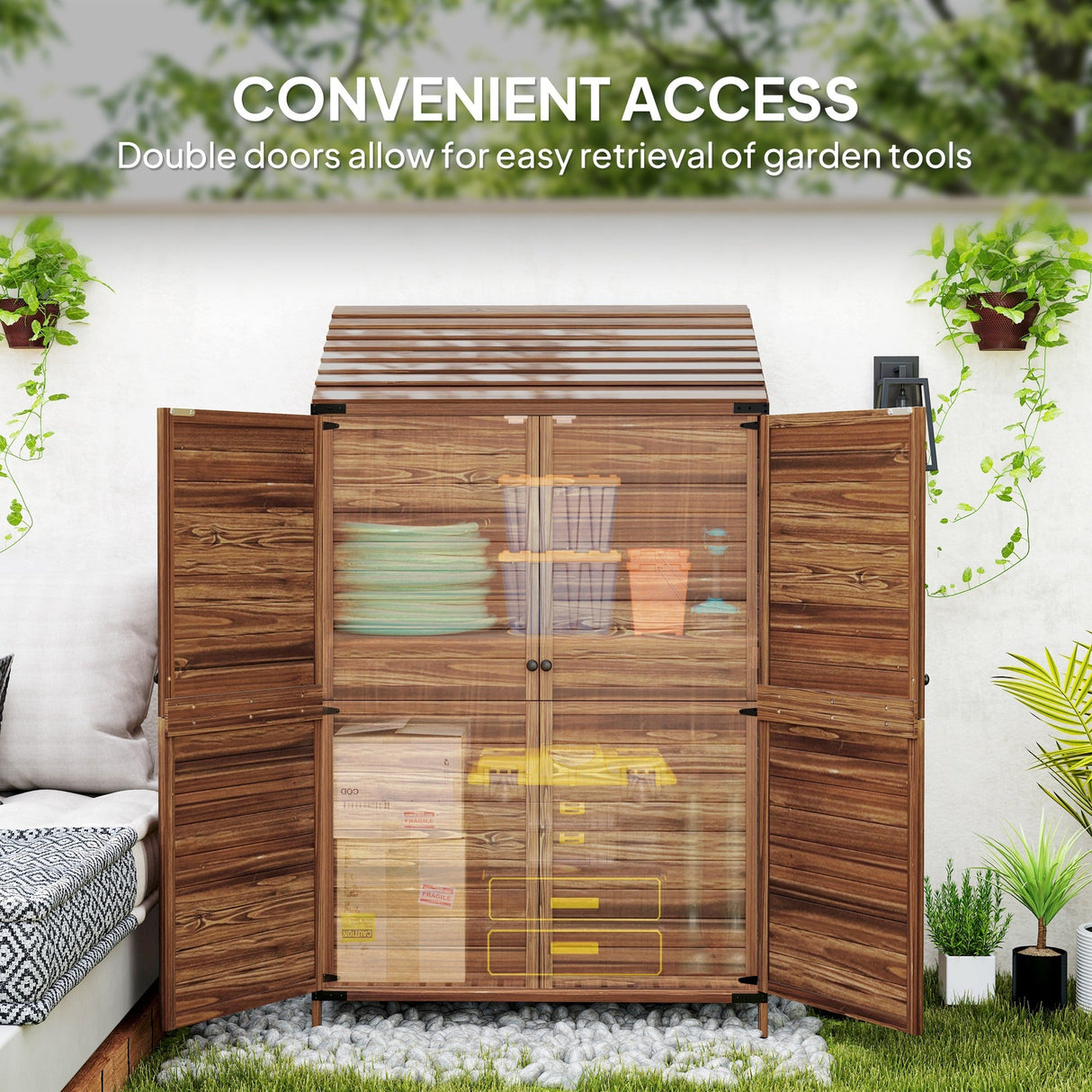 Two-Tier Wooden Garden Shed 59 x 103.5 cm - Brown