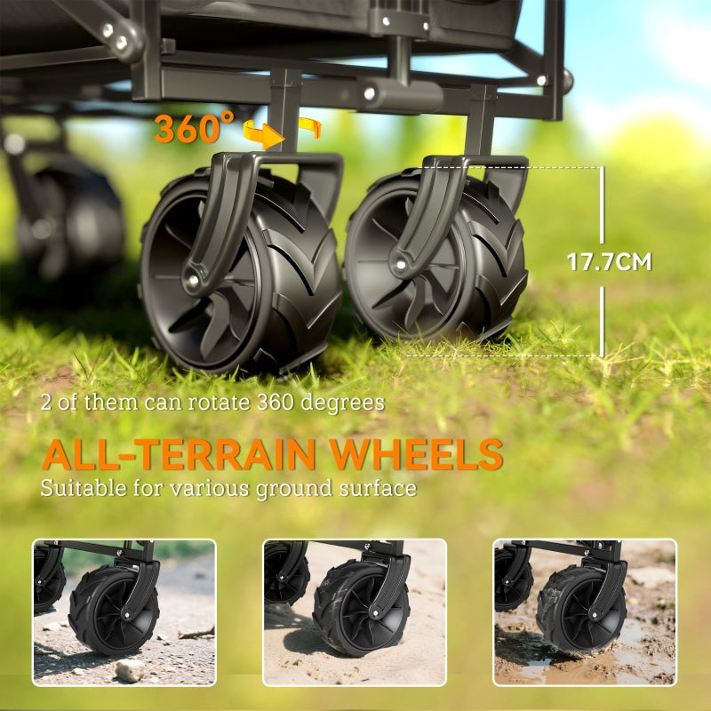 Folding Trolley Cart with Wheels and Canopy, Black