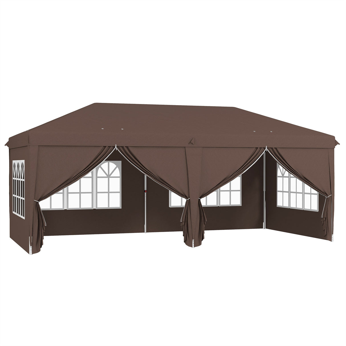 Pop Up Gazebo, 3x6m with Sides and Windows, Brown