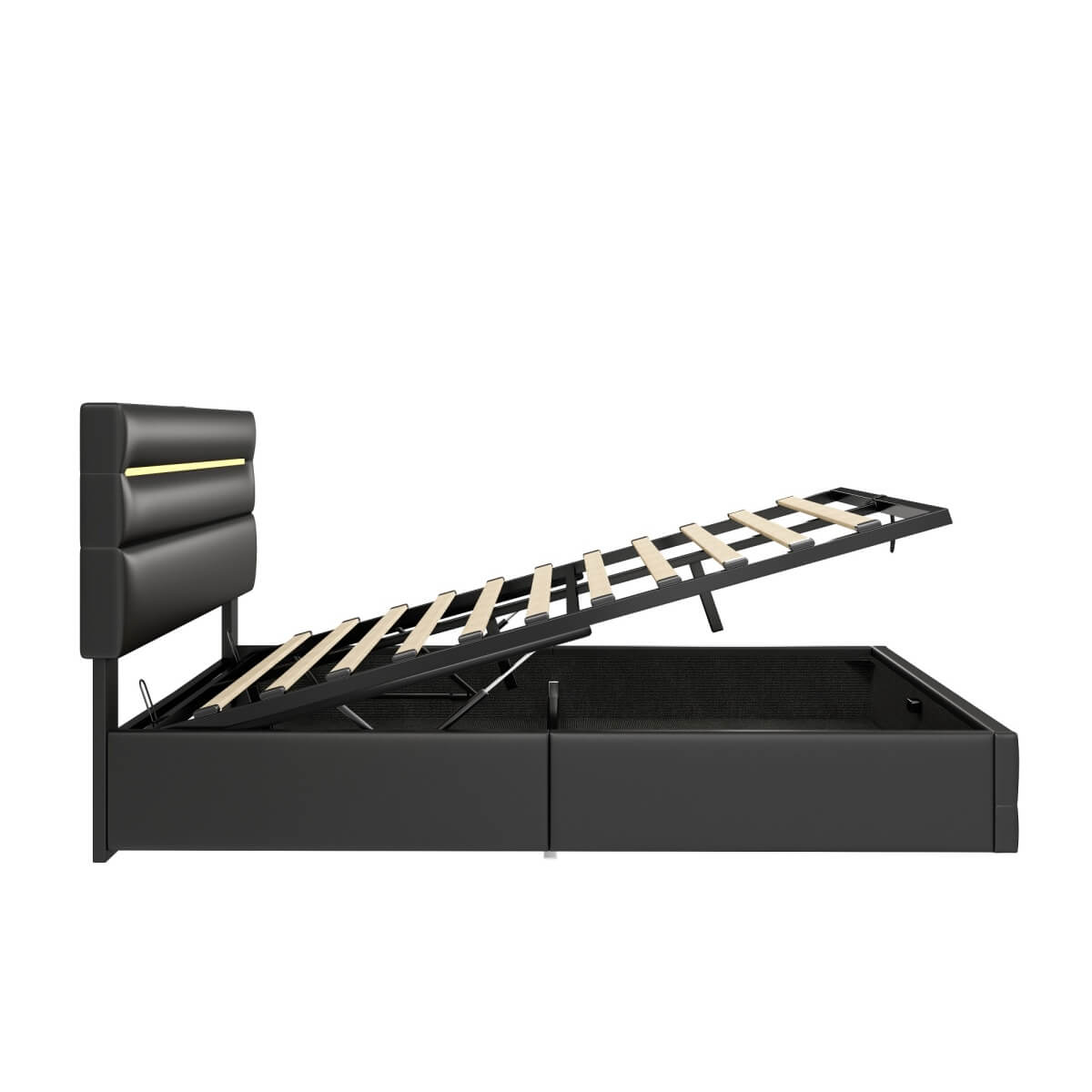 5ft King Ottoman Bed with LED Headboard - PU Upholstered Bed with Hydraulic Storage and USB & Type-C Charging