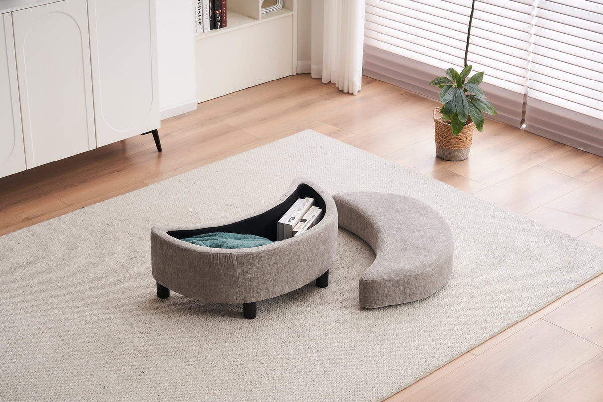 Chenille Swivel Armchair with 3 Back Cushion Pillow and Ottoman Crescent Stool