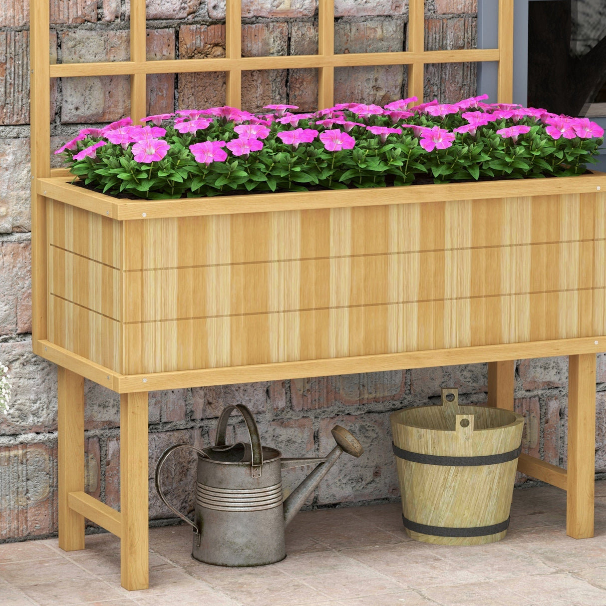 Wooden Garden Planter, with Trellis - Natural