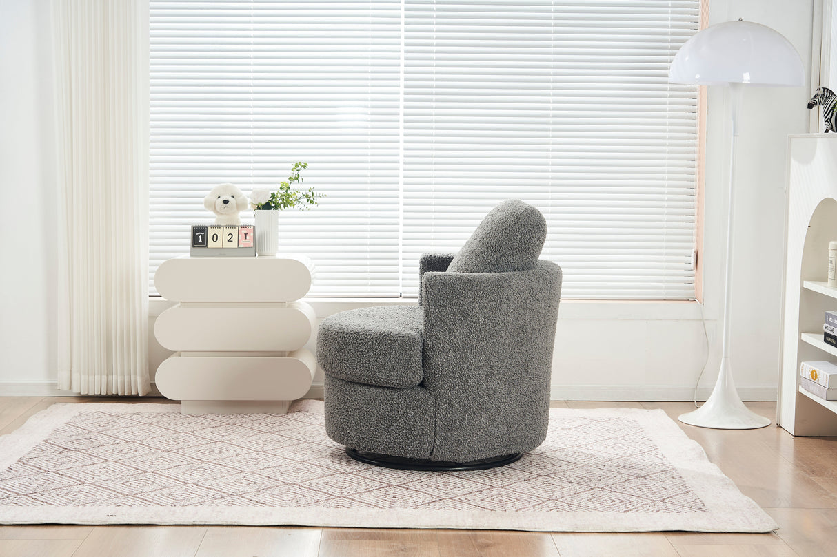Teddy Swivel Armchair: Back Cushion Pillow, Thick Foam Pad, Medium Grey