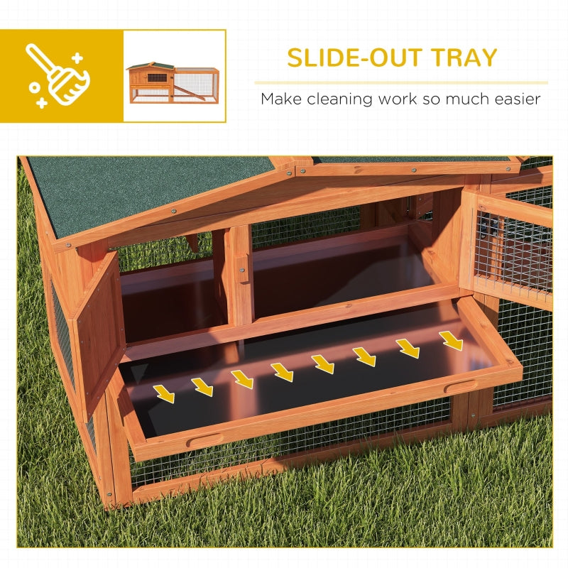 Rabbit Hutch with Run Outdoor Bunny Cage with Sliding Tray, Hay Rack, Ramp, Wooden Orange