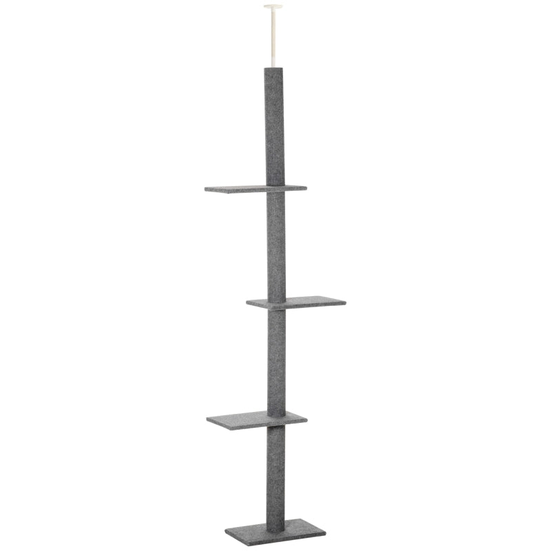 Cat Tree 260cm Floor To Ceiling, Three Platforms Activity Centre - Grey
