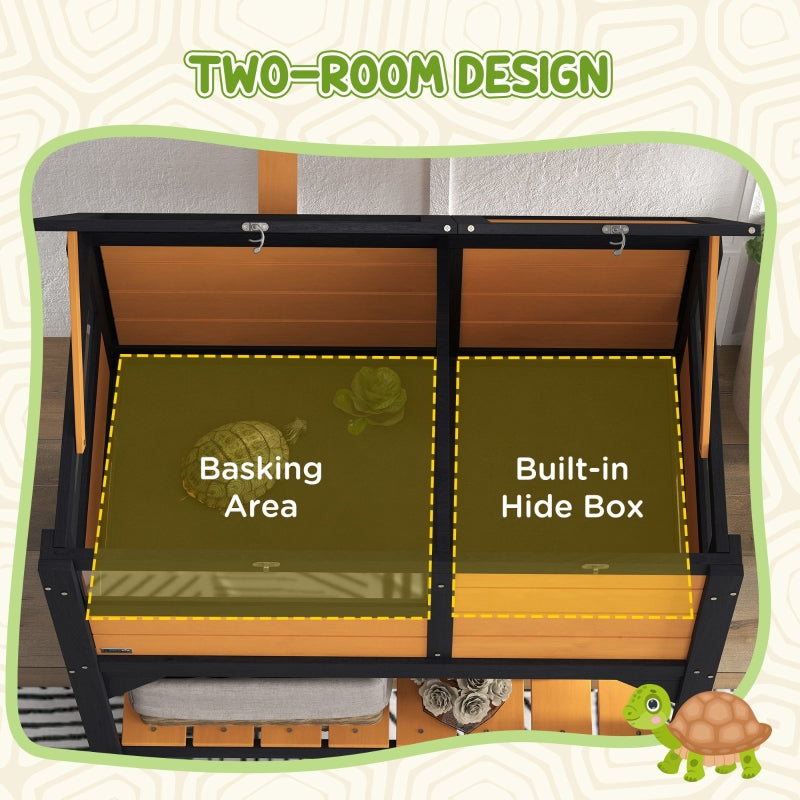 Tortoise House, Wooden, with Shelter, Run, Shelf, Lamp Holder, Tray, Yellow