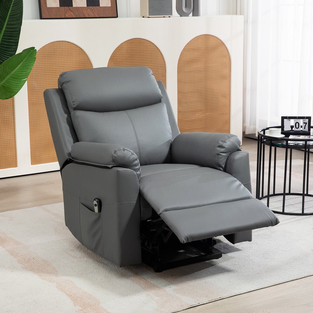 Electric Riser Recliner Chair with 70?? Recline, Faux Leather Charcoal Grey