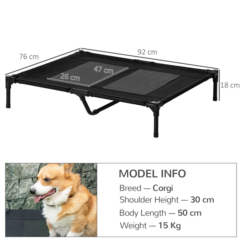 Raised Dog Bed, Elevated Cooling Portable Camping Pet Cot, Black Metal Frame