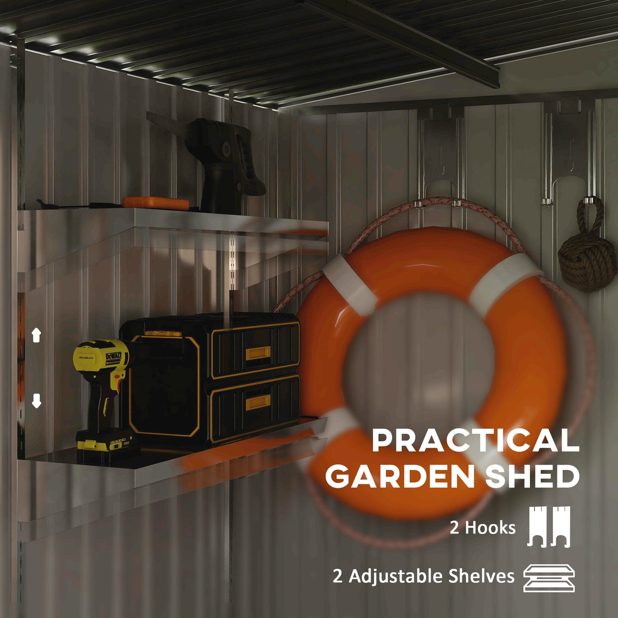 Galvanised Metal Shed 7 x 5ft with Sliding Door, White