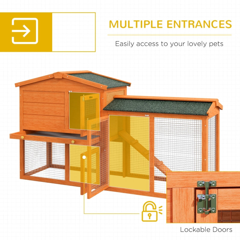Two-Tier Rabbit Hutch with Run, Ramp, Slide-Out Tray - Orange