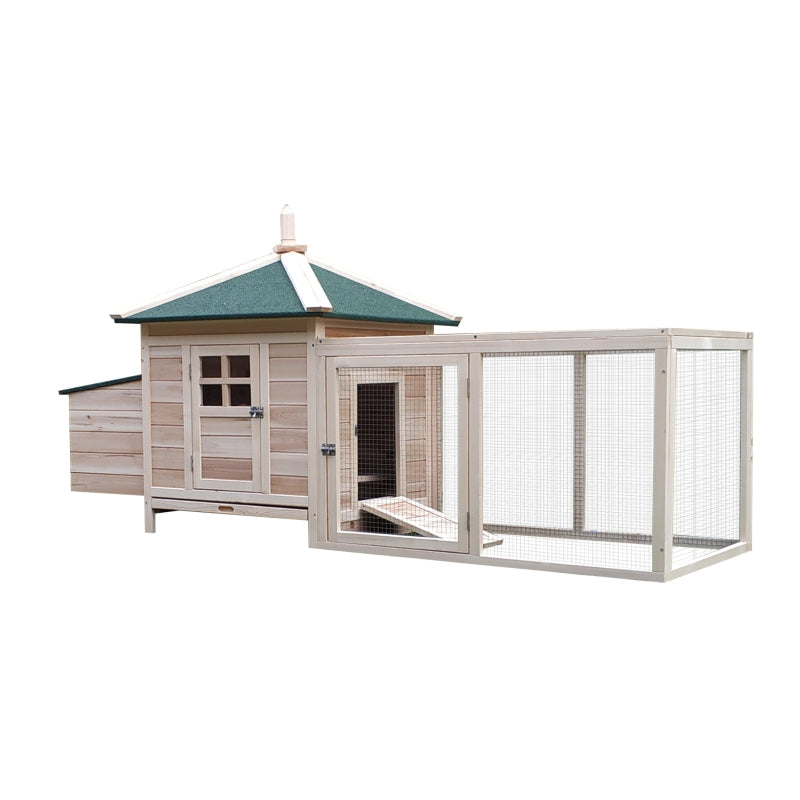 Chicken Coop with Nesting Box, Outdoor Run, Wooden
