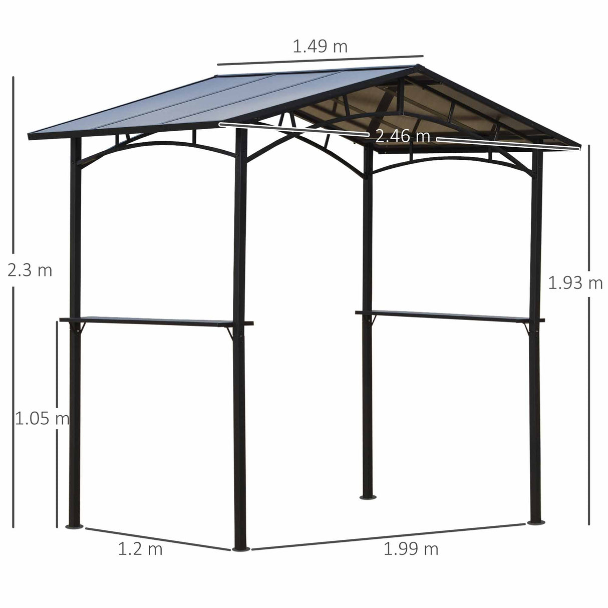 Outdoor BBQ Gazebo Tent 8ft x 5ft with 2 Shelves, Aluminium Steel Frame