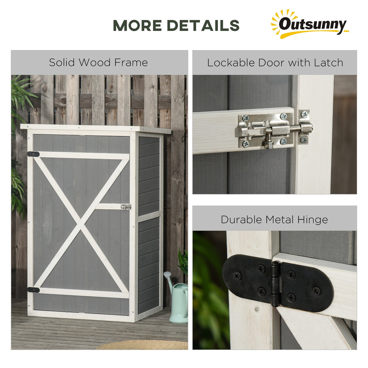 Wooden Small Shed, Garden Storage with Shelves and Bolt Latch, Grey