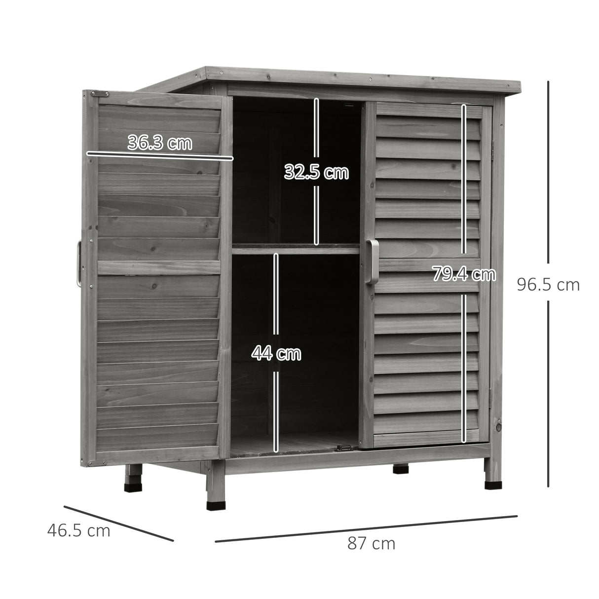 Garden Shed Wooden Storage Cabinet, Fir Wood, Grey