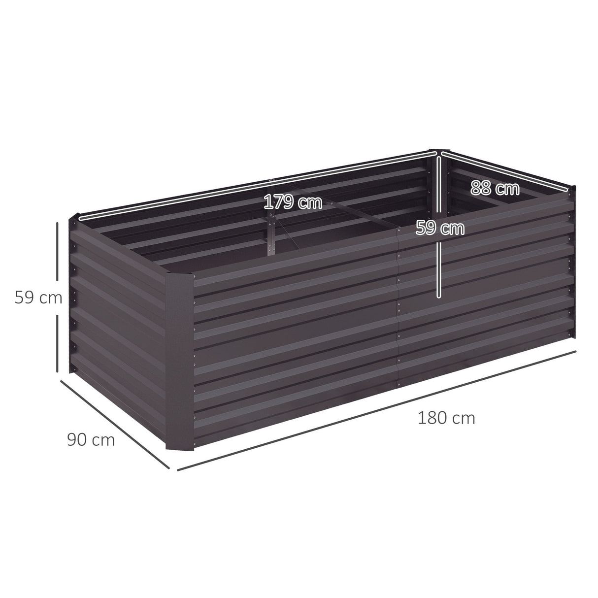 Raised Beds for Garden, 180 x 90 x 59 cm Galvanised Steel Dark Grey