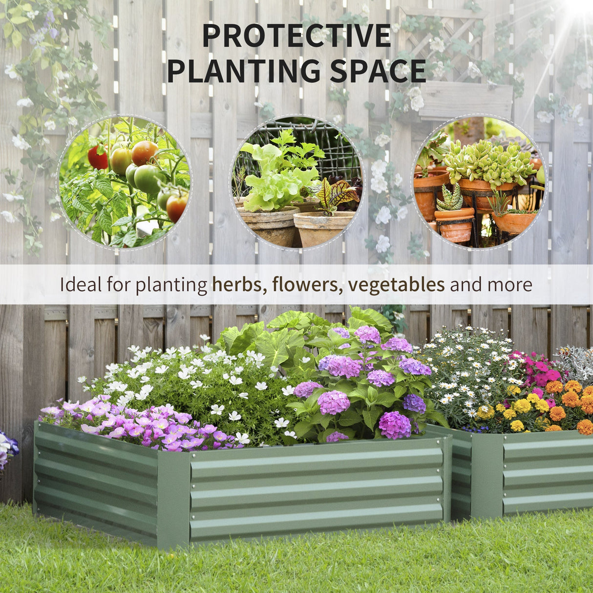 Raised Garden Bed, Set of 2 291L Elevated Galvanised Planter Box for Flowers and Herbs, Green