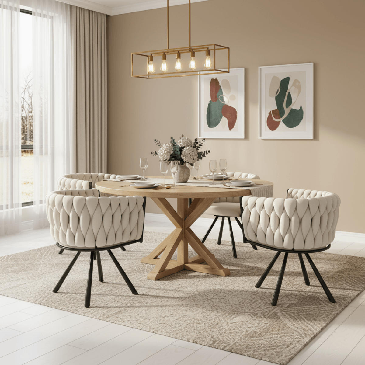 Set of 2 Velvet Swivel Dining Chairs - Luxury Armchairs, Beige