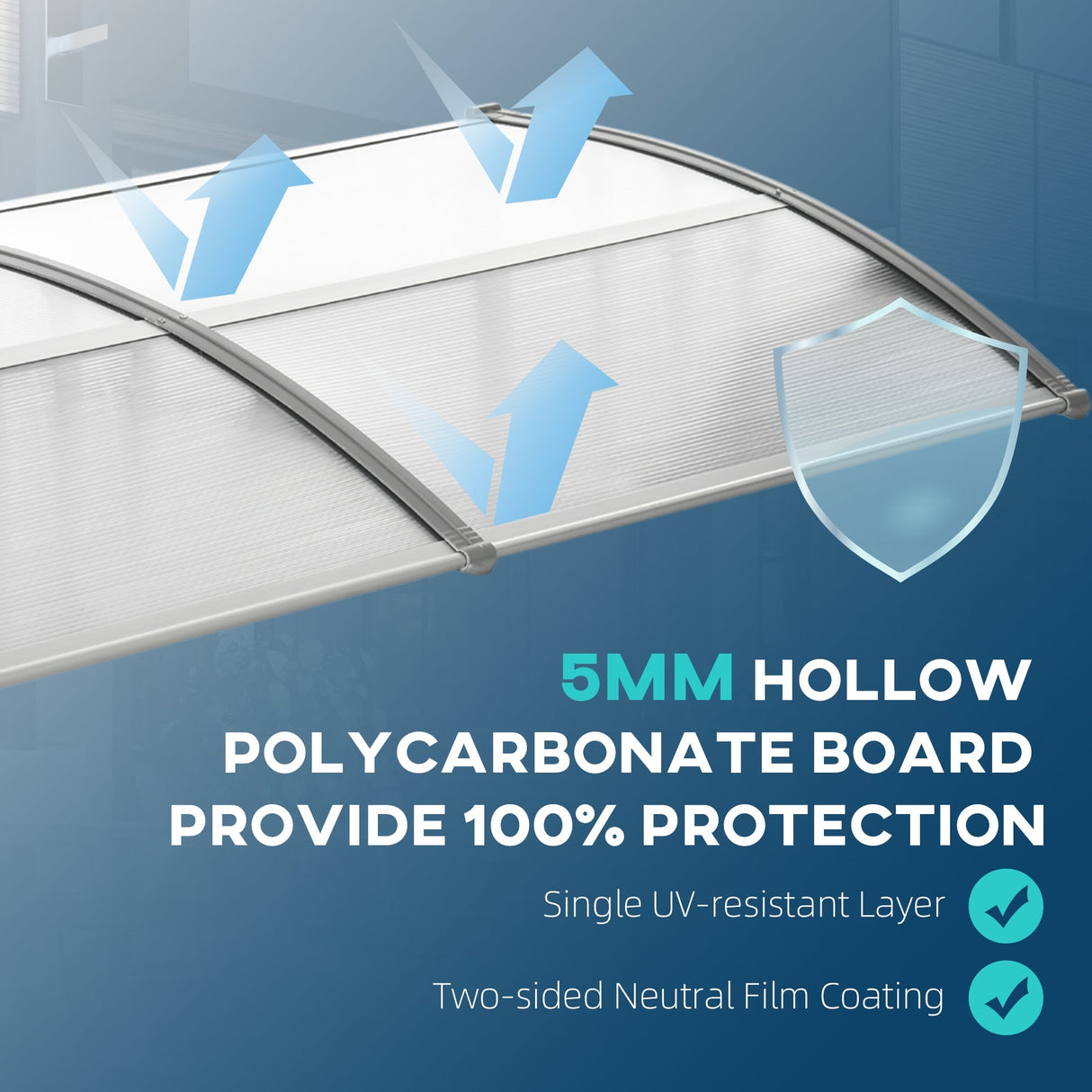 Front Door Canopy Outdoor Awning Rain Shelter 196 x 75cm Clear