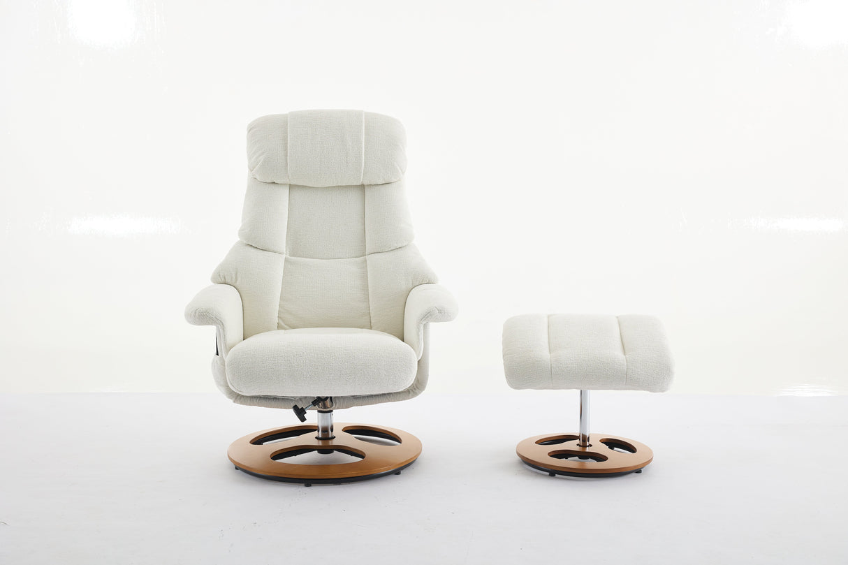 Chenille Upholstered Massage Recliner with Ottoman Footstool, 5 Points Massager, White