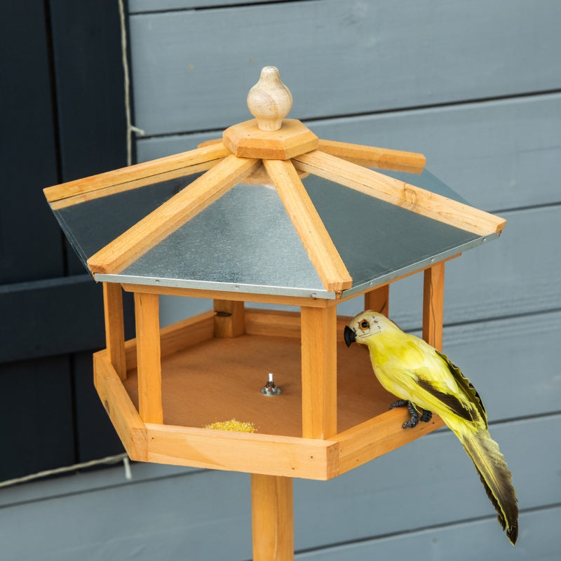 Wooden Bird Table - Free Standing Feeder, Garden Sheltered Feeding Station - Fir Wood
