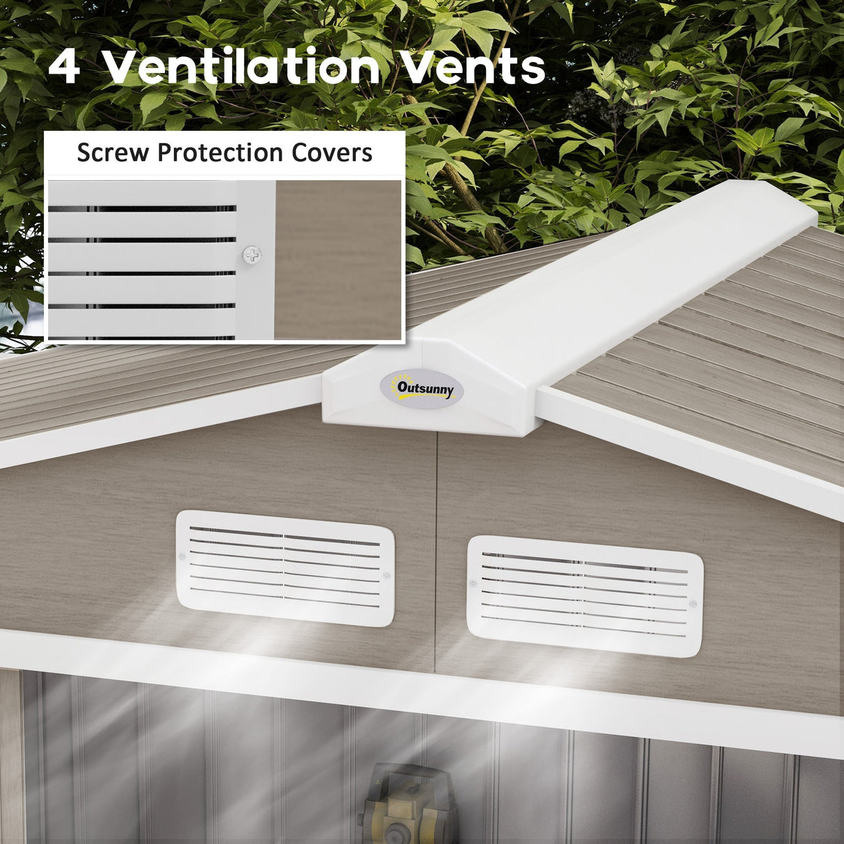 Metal Garden Storage Shed with Vents, Floor Foundation Kit, Lockable Double Doors, Light Brown