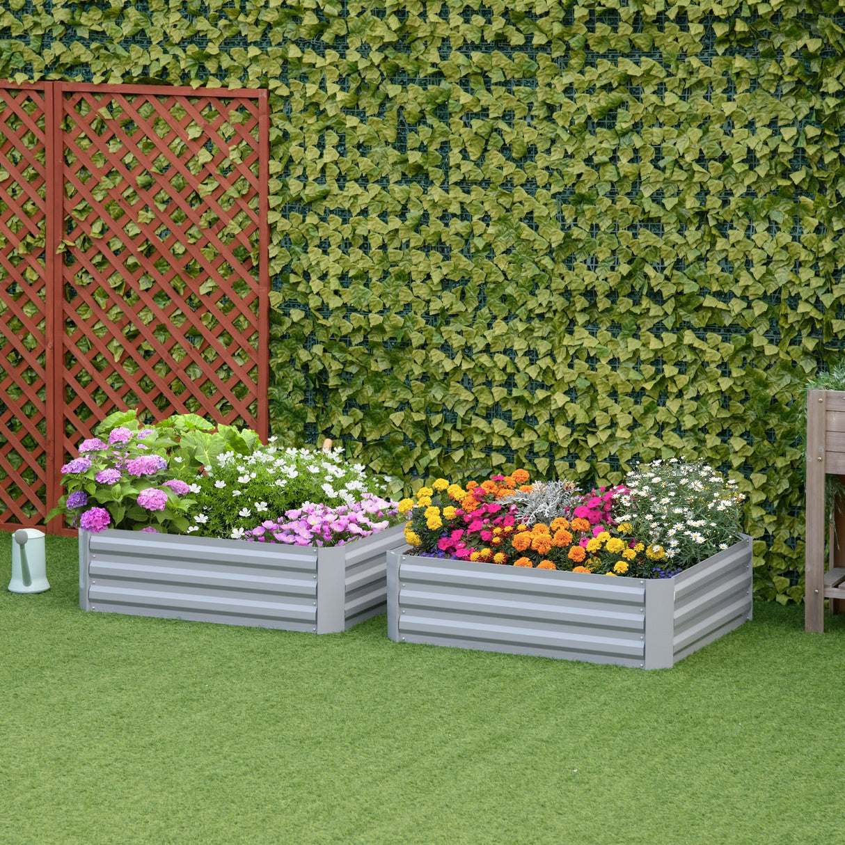 Raised Garden Bed, Elevated Galvanised Planter Box for Flowers, Herbs, Set of 2, Grey