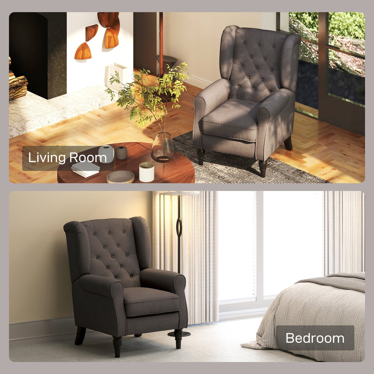 Wingback Accent Chair, Upholstered Button Tufted Occasional Chair, Brown