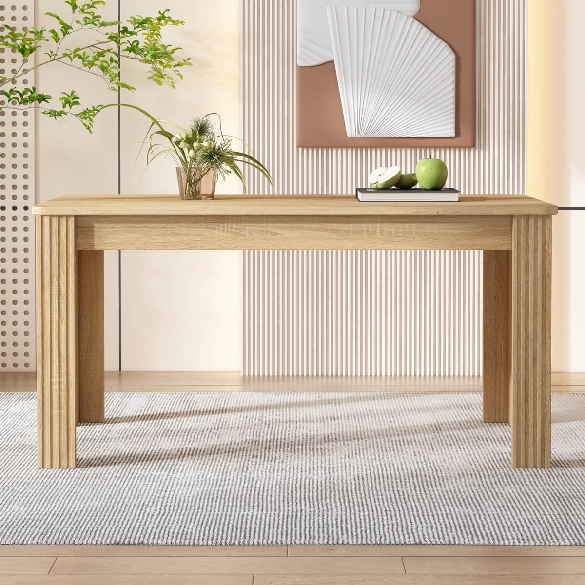 4-Seater Dining Table – Oak-Coloured MDF Rectangular Table for Kitchen, Dining Room or Café