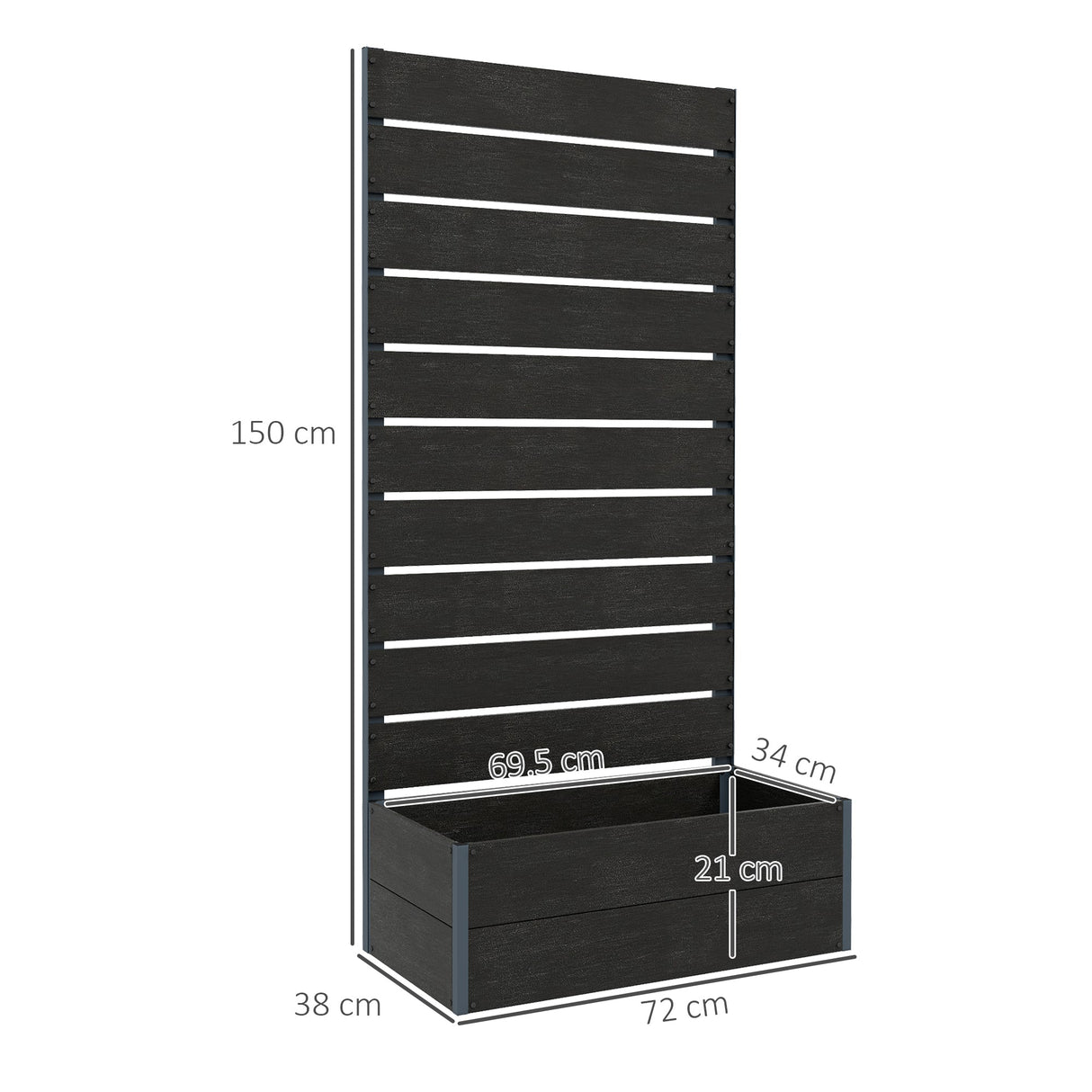 Garden Planter Box 34 x 69.5cm with Back Trellis, Black