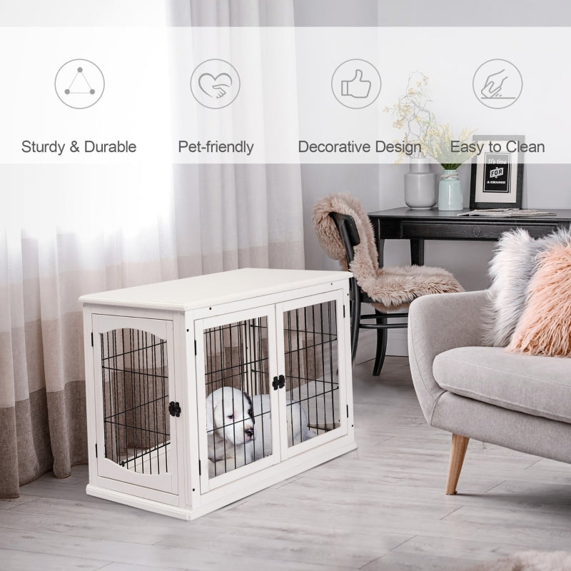 Dog Crate Furniture, Pet Kennel House with 2 Doors, White