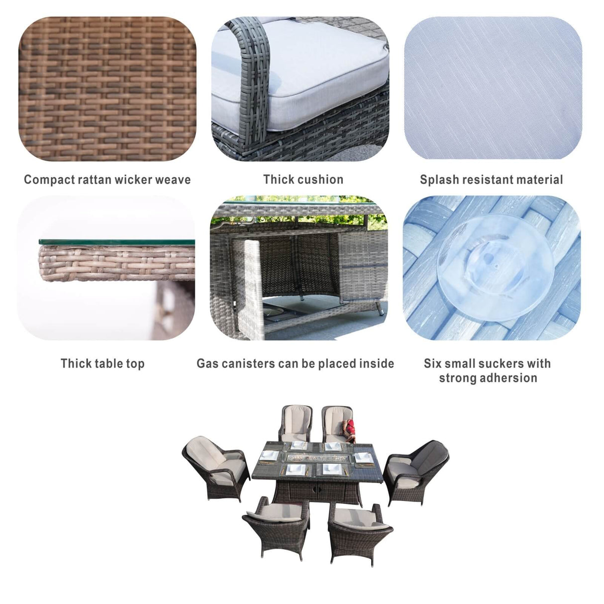 6-Seater Outdoor Fire Pit Dining Set – Rectangle Fire Pit Table for Garden and Patio