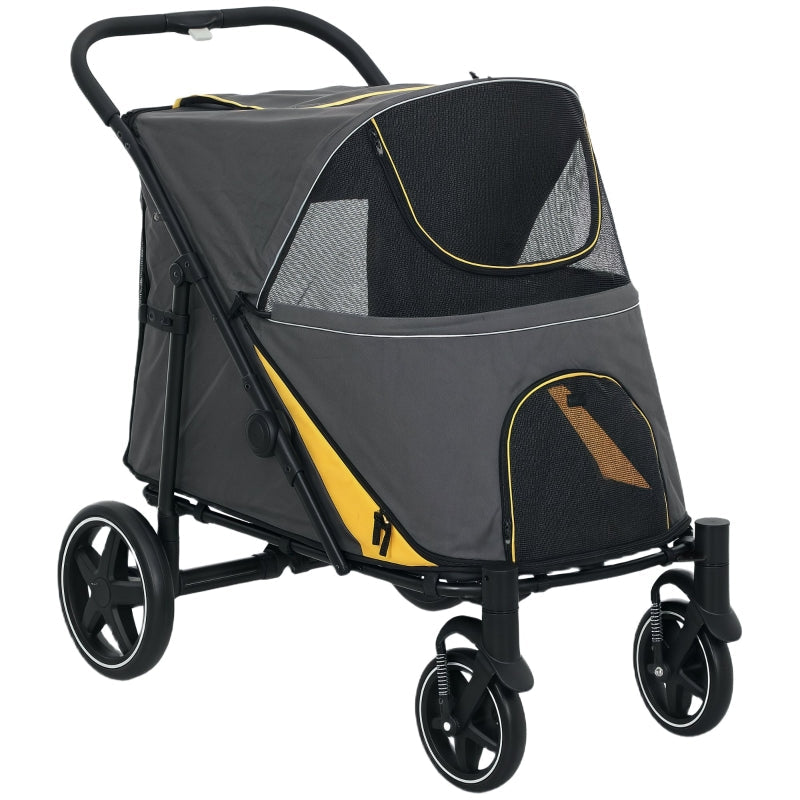 Pet Stroller with Universal Front Wheels, Shock Absorber, One-Click Foldable, and Storage Bags