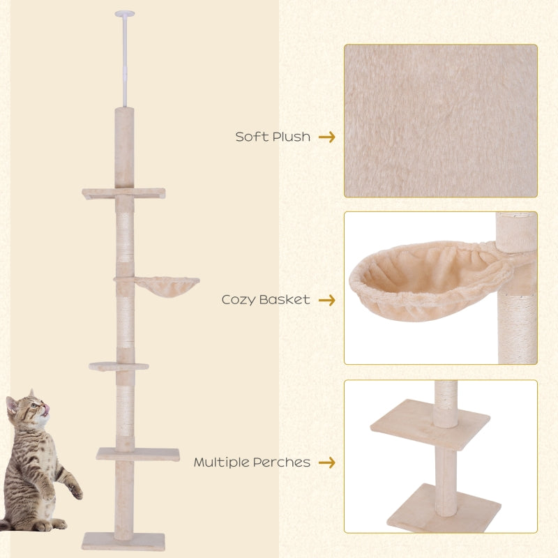 Cat Tree 5-Tier Activity Center Adjustable Height Beige