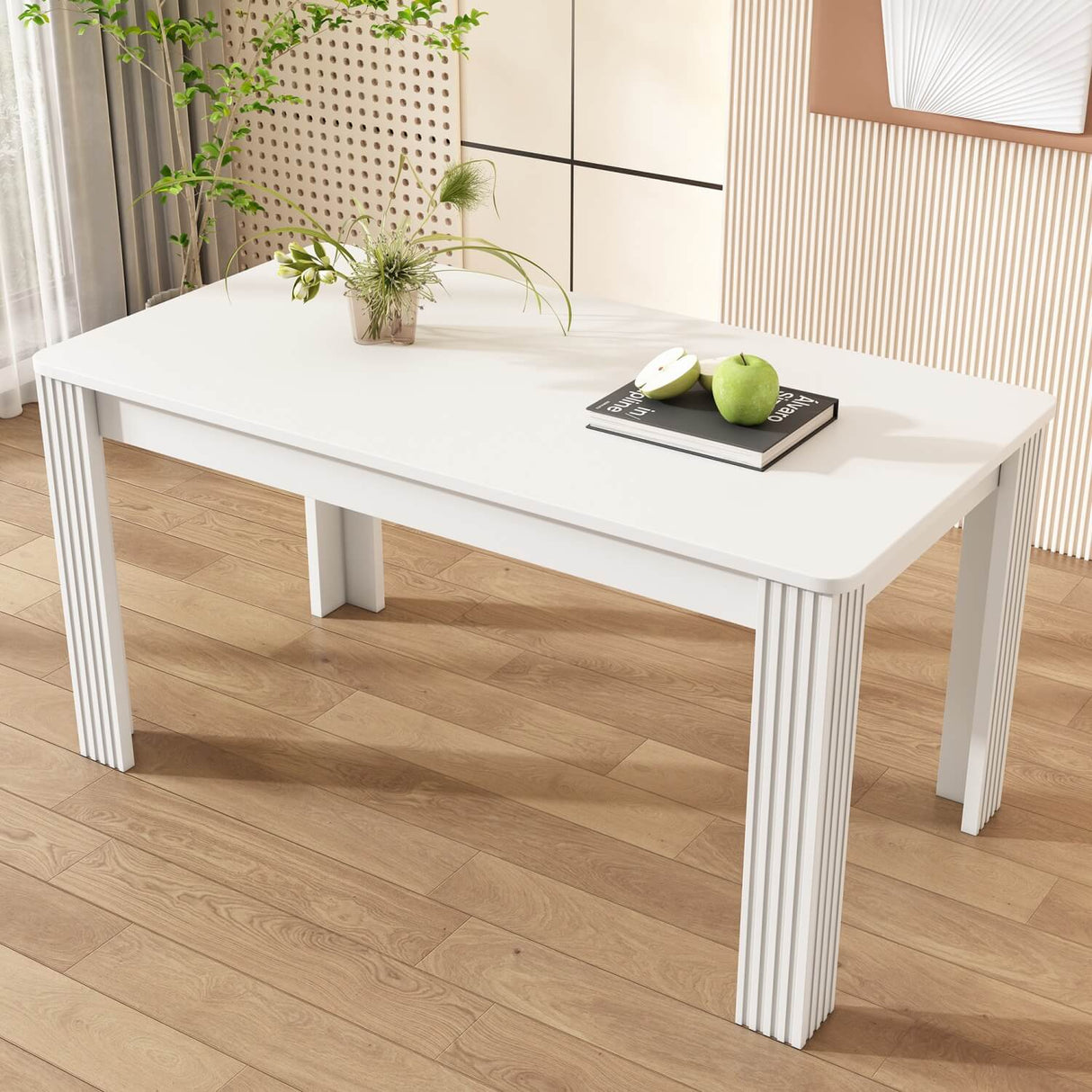 4-Seater Dining Table – White MDF Rectangular Table for Kitchen, Dining Room or Café