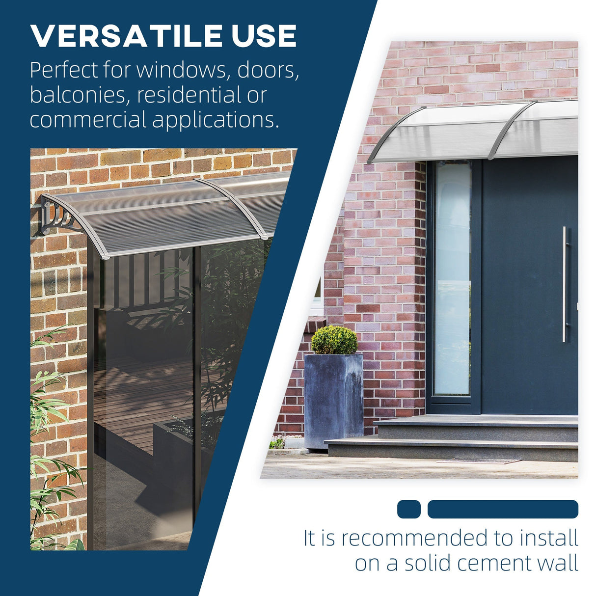 Front Door Canopy Outdoor Awning Rain Shelter 196 x 75cm Clear