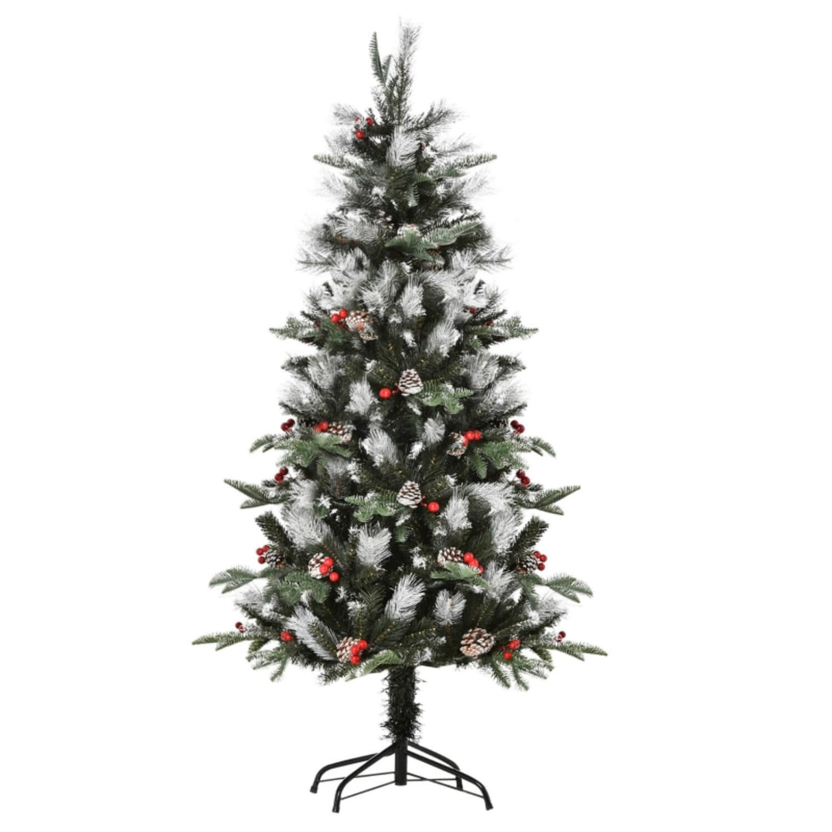 5ft Artificial Snow Dipped Christmas Tree – Pencil Style with Red Berries & White Pinecones, Foldable Feet for Easy Setup
