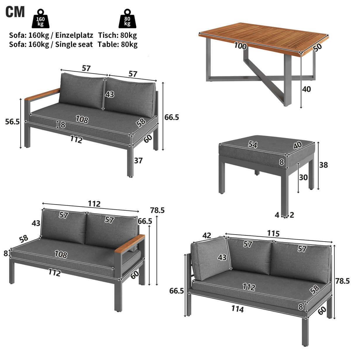 7-8 Seater Rattan Garden Furniture Set - L Shaped Corner Sofa with Coffee Table and Stools, Grey